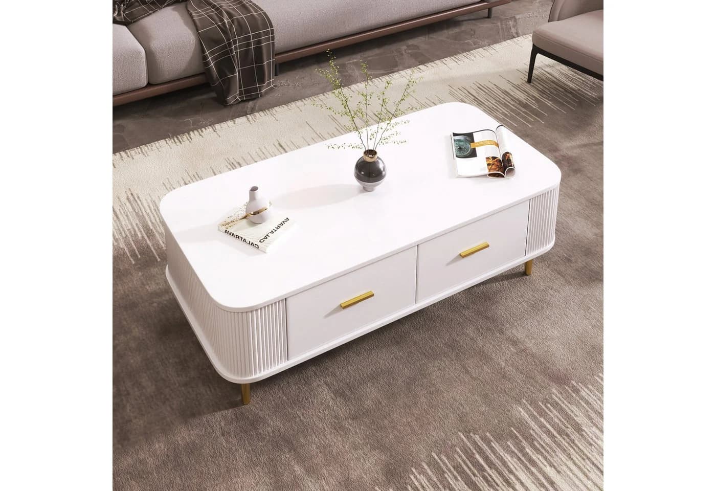 STILVORA Couchtisch mit Schubladen, Sofatisch Wohnzimmertisch mit gewellten Seiten - Bild 2