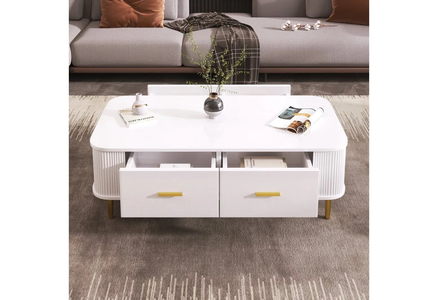 STILVORA Couchtisch mit Schubladen, Sofatisch Wohnzimmertisch mit gewellten Seiten - Bild 3