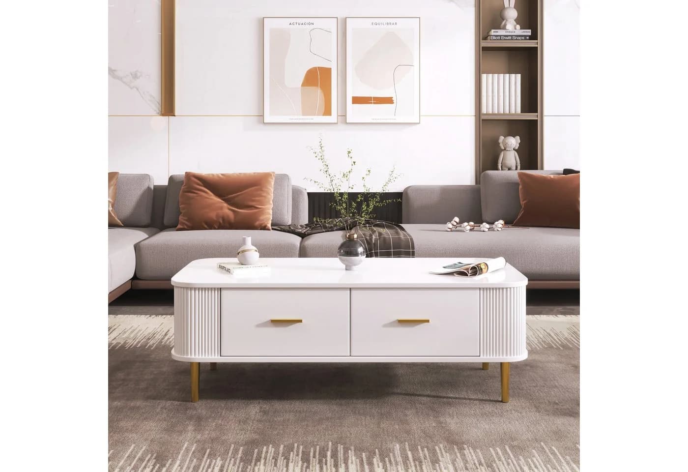 STILVORA Couchtisch mit Schubladen, Sofatisch Wohnzimmertisch mit gewellten Seiten - Bild 4