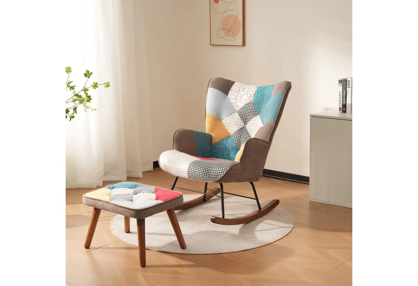 STILVORA Ohrensessel mit Spleißen, Relaxsessel Schaukelstuhl mit Fußstütze & Polsterung, Lebendige Farben - Bild 2