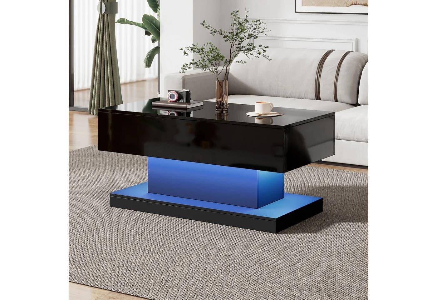 STILVORA Couchtisch Hebbarer Wohnezimmertisch mit LED, Schwarz, Hochglanz - Bild 2