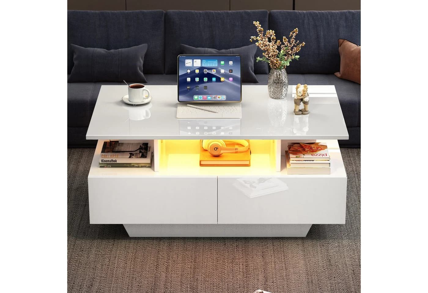 STILVORA Couchtisch Wohnzimmertisch Hochglanz-Weiß mit LED-Beleuchtung - Bild 3