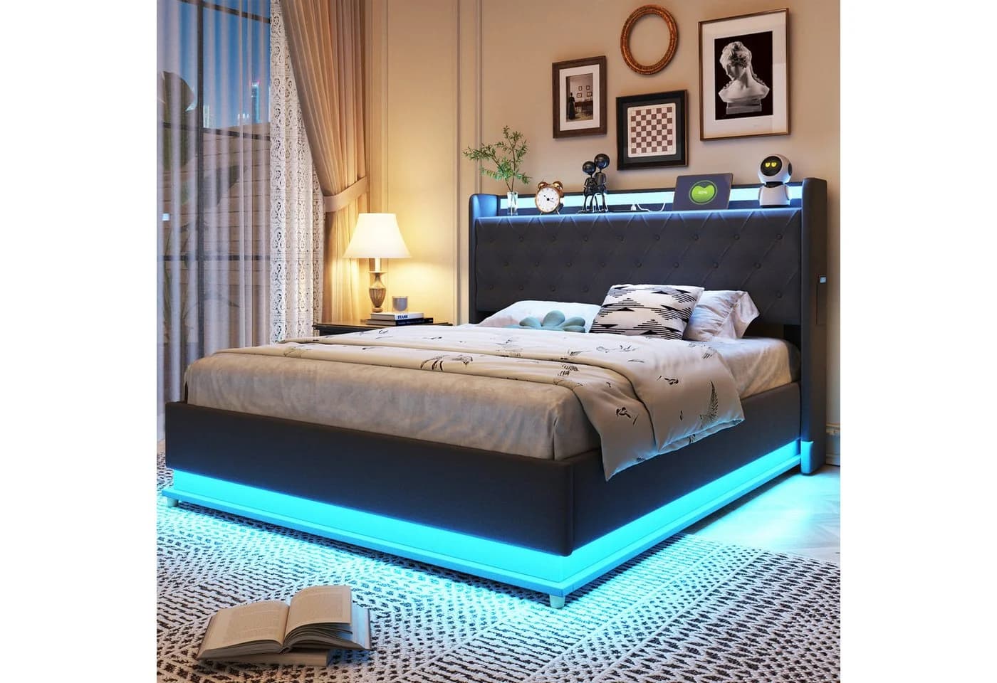 STILVORA Polsterbett Stauraumbett 140x200 Grau mit LED und USB - Bild 4