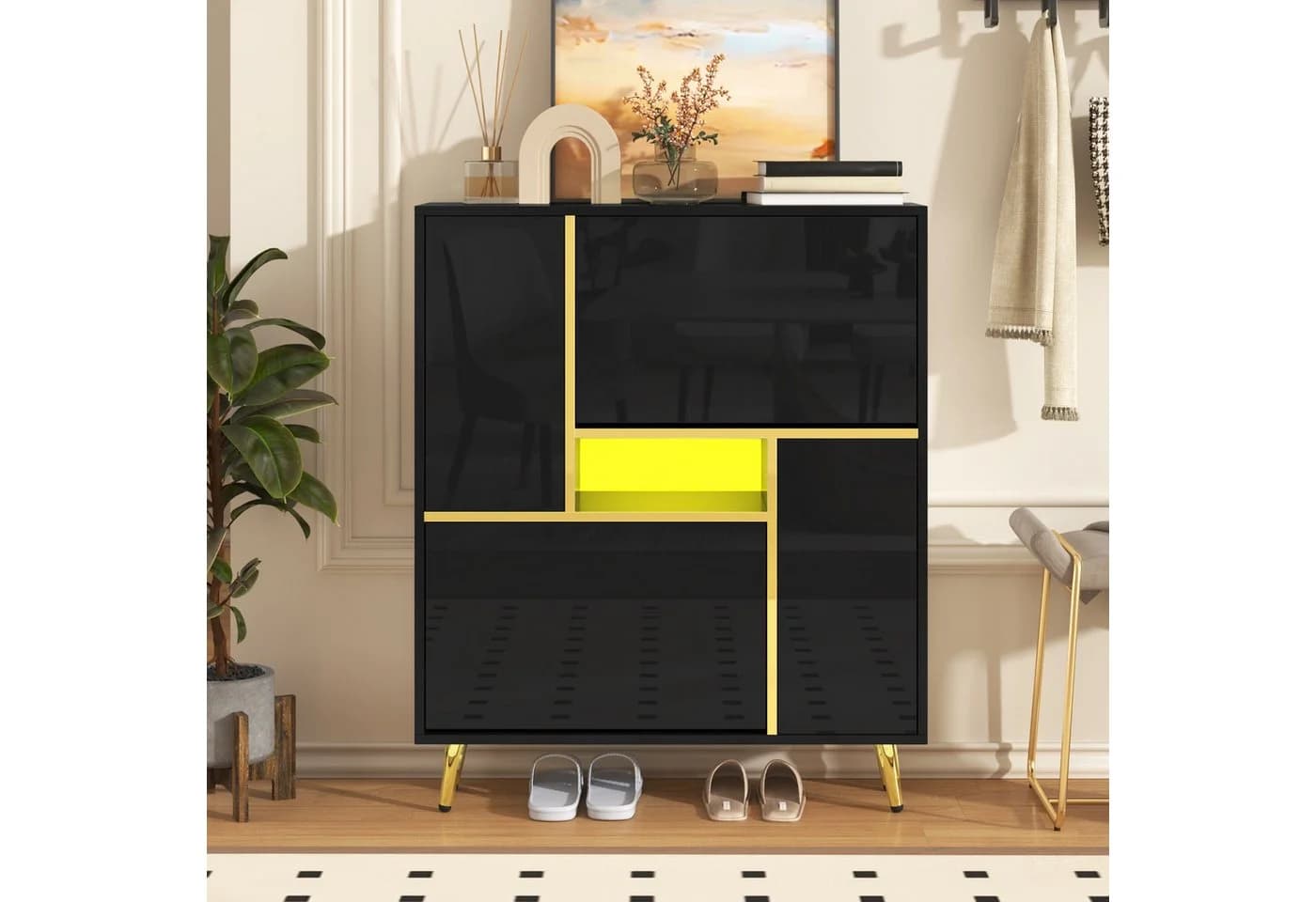 STILVORA Schuhschrank mit LED-Beleuchtung, Schwarz, Hochglanzfront - Bild 4