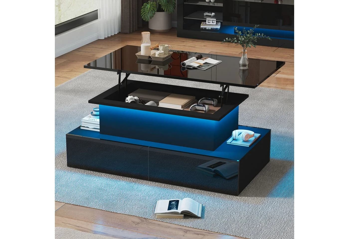 STILVORA Couchtisch Schwarz mit LED & Stauraum - Bild 2