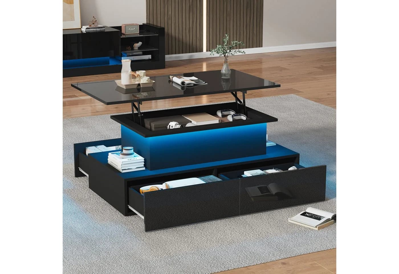 STILVORA Couchtisch Schwarz mit LED & Stauraum - Bild 3