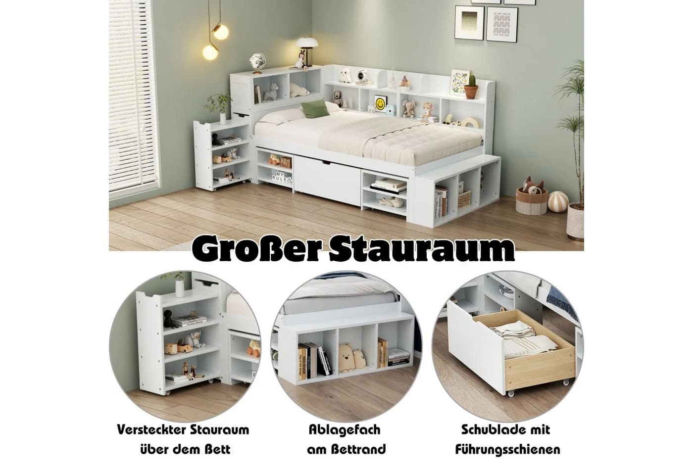 STILVORA Jugendbett Kinderbett 140/90×200cm multifunktionales Schlafsofa Daybett - Bild 3