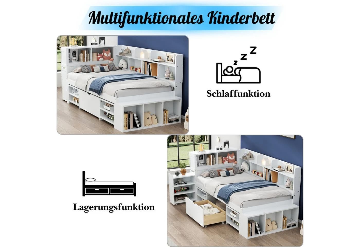 STILVORA Jugendbett Kinderbett 140/90×200cm multifunktionales Schlafsofa Daybett - Bild 4