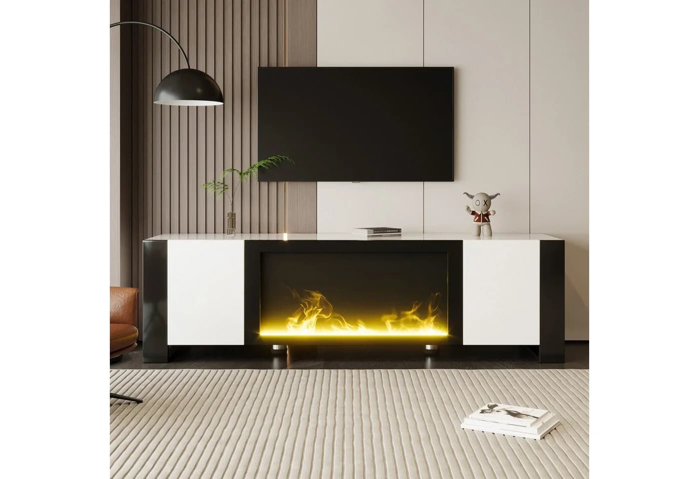 STILVORA Lowboard mit elektrischem Kamin Flammeneffekt, TV-Schrank TV-Regal mit Hochglanz - Bild 2