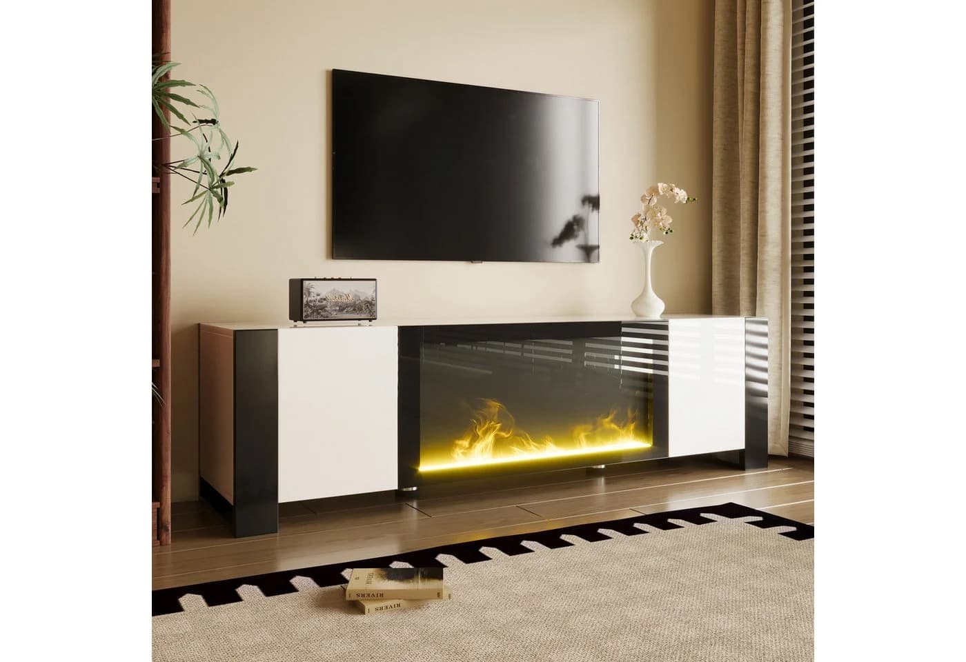 STILVORA Lowboard mit elektrischem Kamin Flammeneffekt, TV-Schrank TV-Regal mit Hochglanz - Bild 3