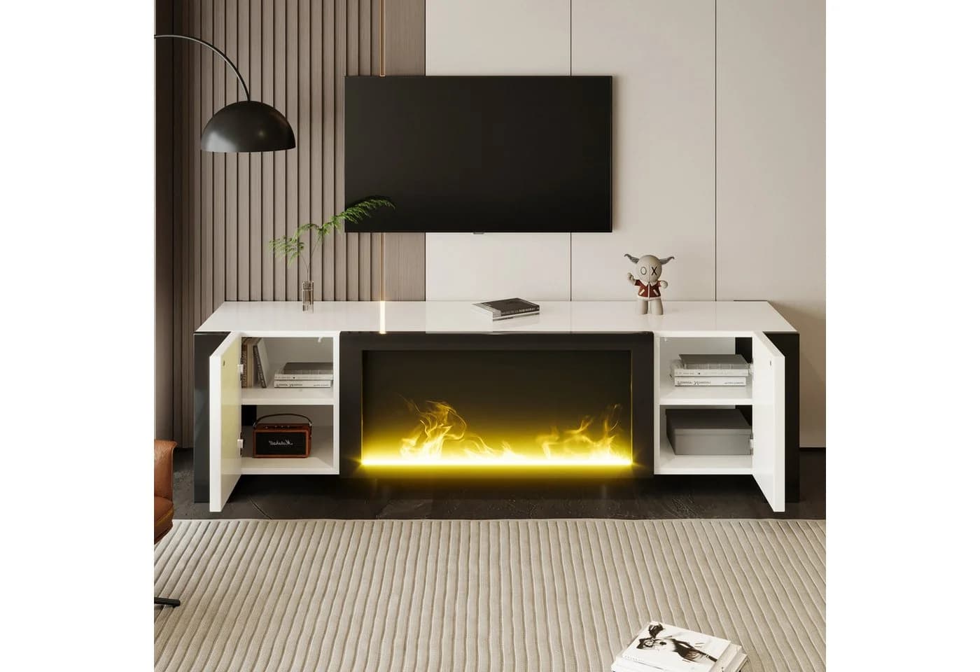 STILVORA Lowboard mit elektrischem Kamin Flammeneffekt, TV-Schrank TV-Regal mit Hochglanz - Bild 5