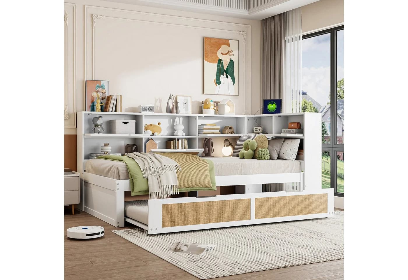 STILVORA Stauraumbett Schlafsofa 90x200 cm Weiß mit USB-Anschluss - Bild 4