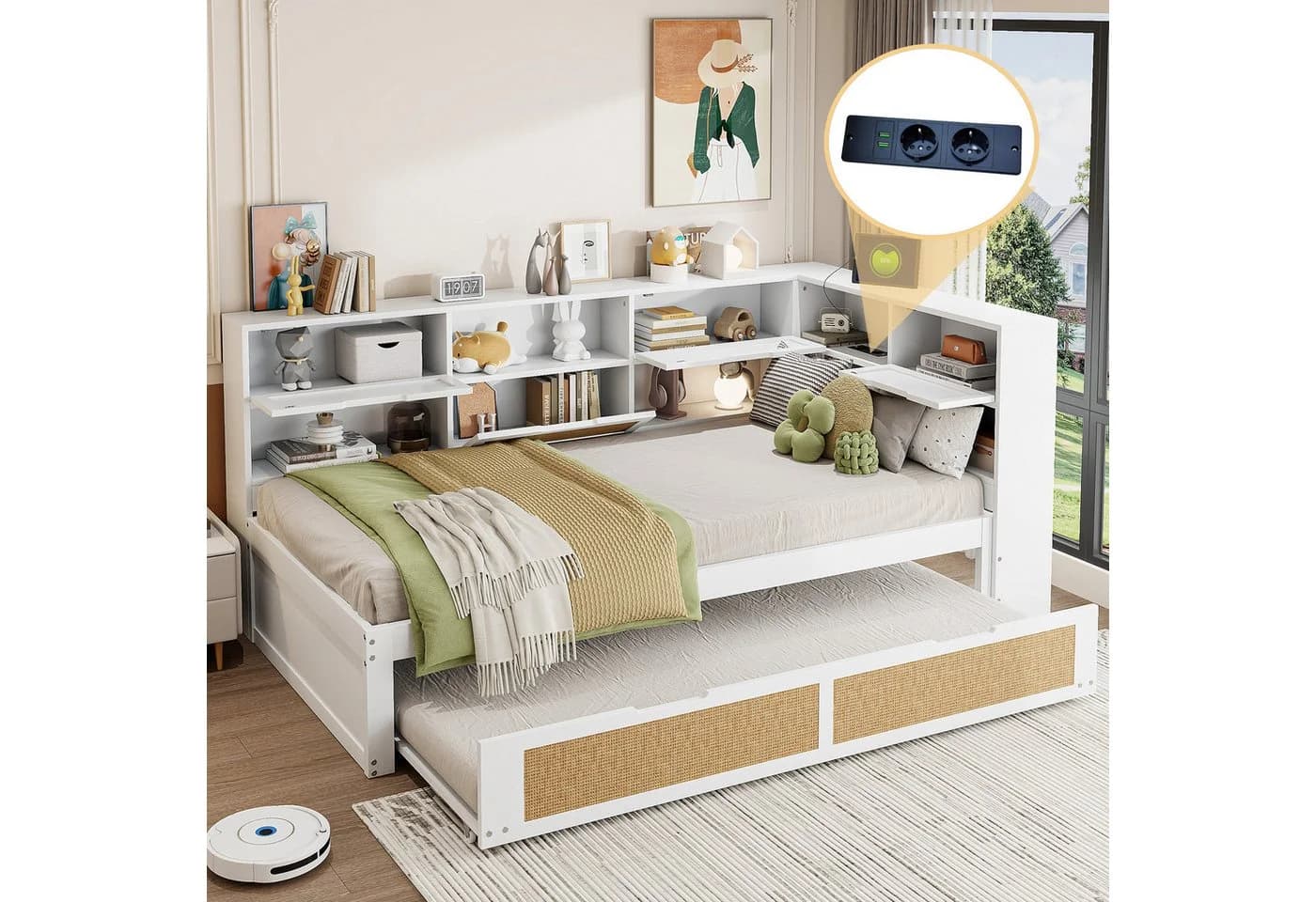 STILVORA Stauraumbett Schlafsofa 90x200 cm Weiß mit USB-Anschluss - Bild 5