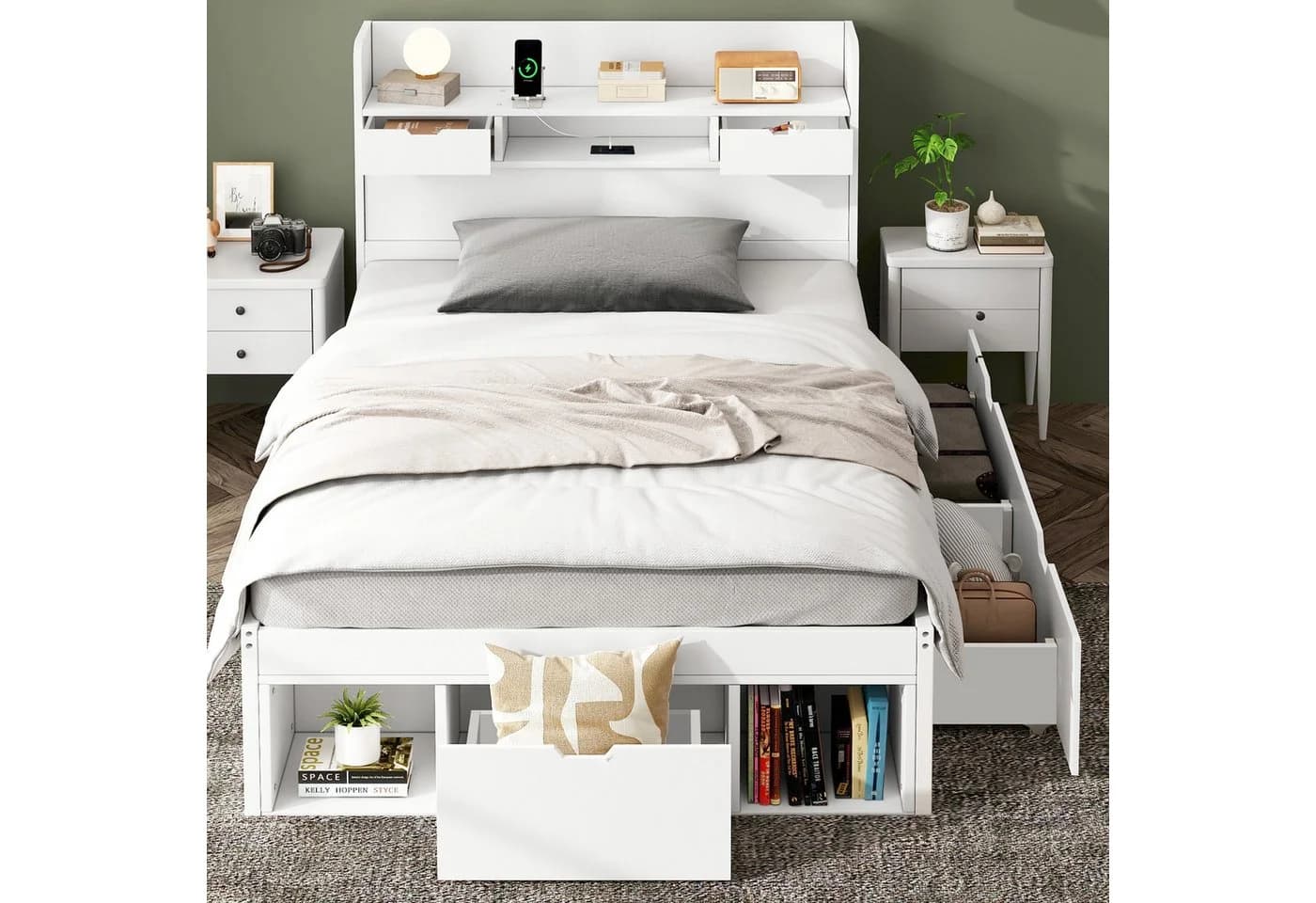 STILVORA Jugendbett 90x200 mit USB-Anschluss & Stauraum