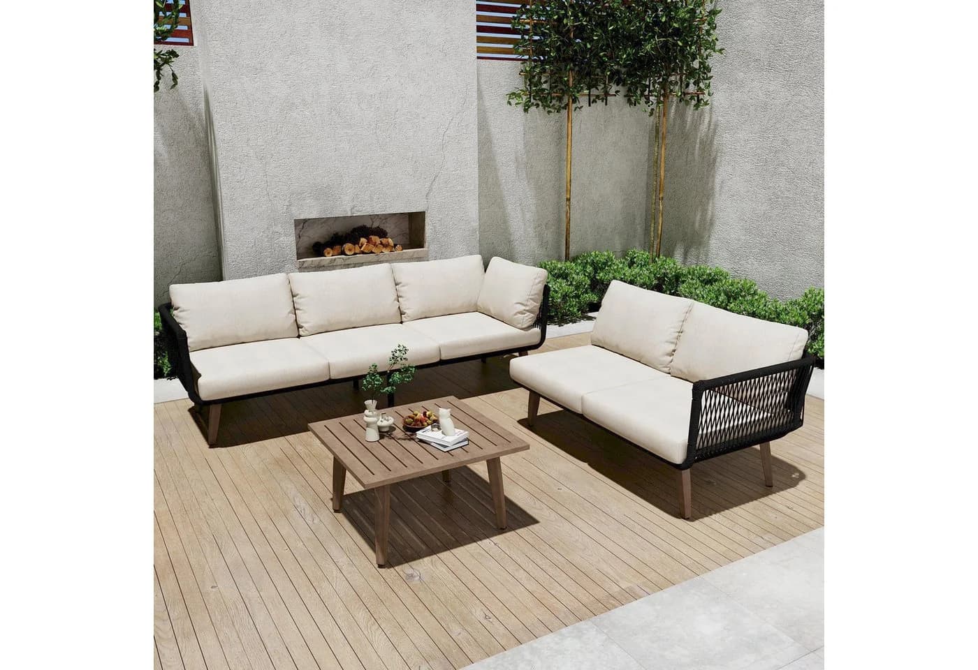 STILVORA Gartenlounge-Set mit Sofa und Couchtisch Beige/Schwarz