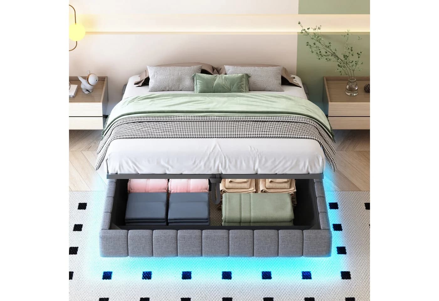 STILVORA Polsterbett 160x200 LED-Licht Grau