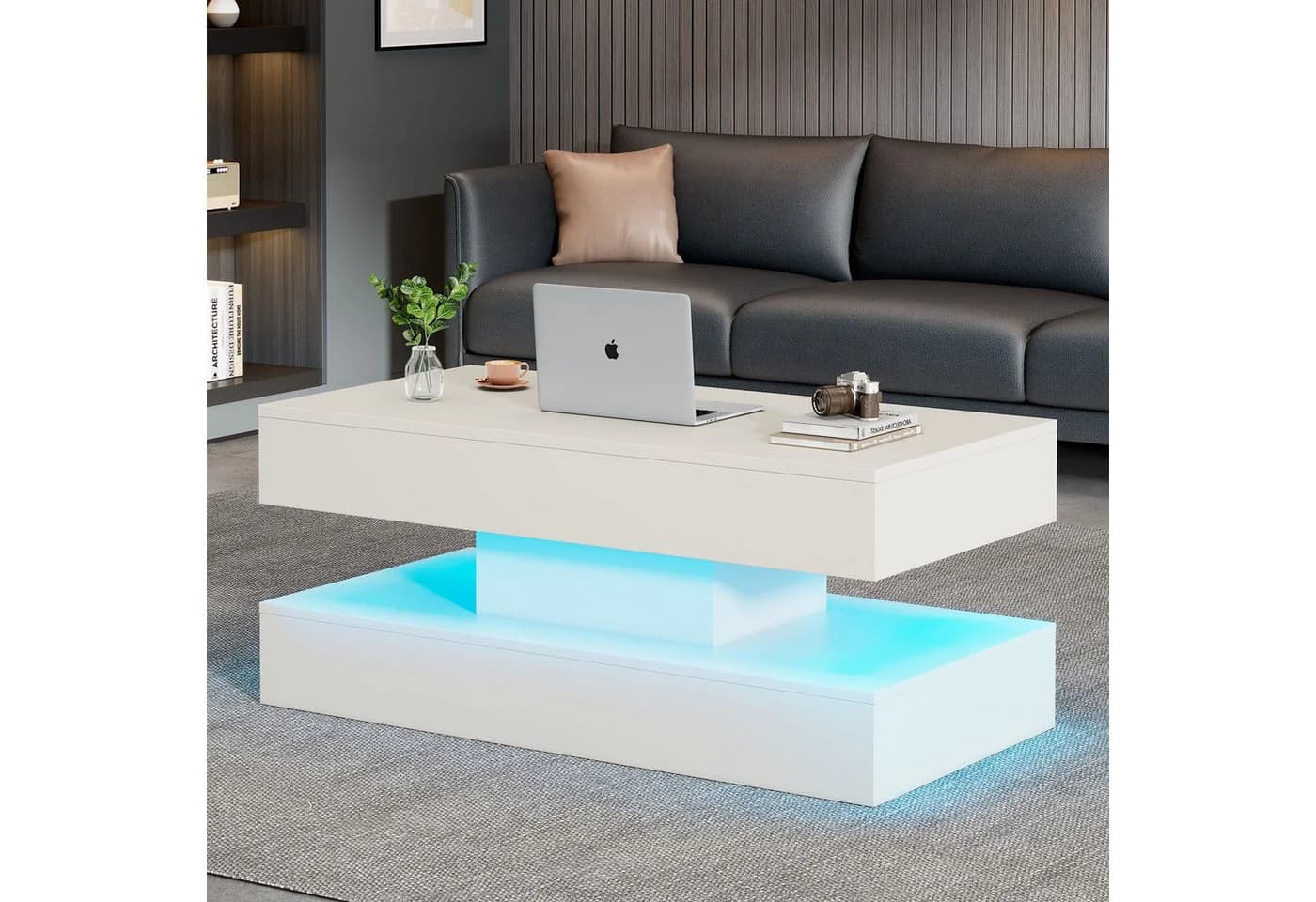 STILVORA Couchtisch Hebbarer Wohnezimmertisch LED-Beleuchtung Weiß - Bild 2