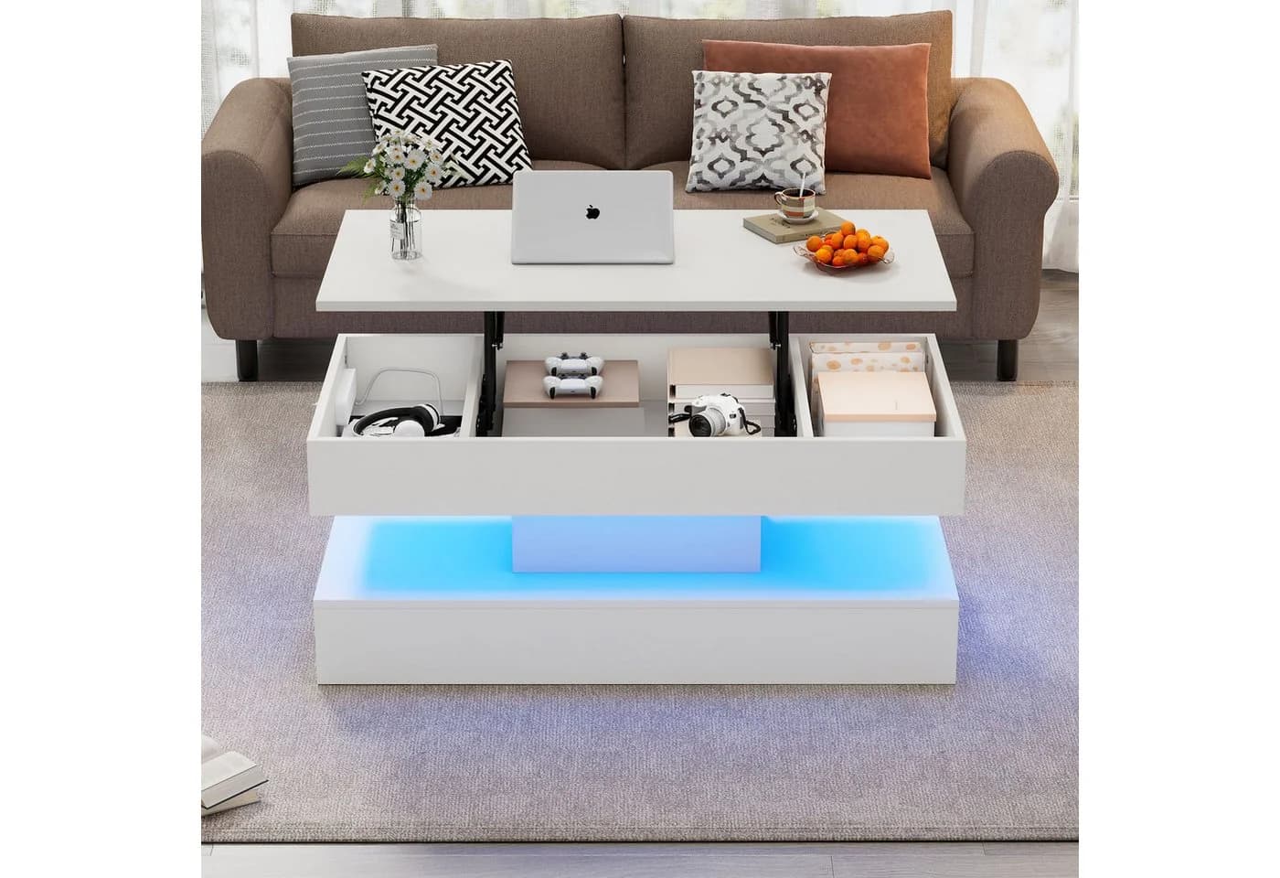 STILVORA Couchtisch Hebbarer Wohnezimmertisch LED-Beleuchtung Weiß - Bild 3