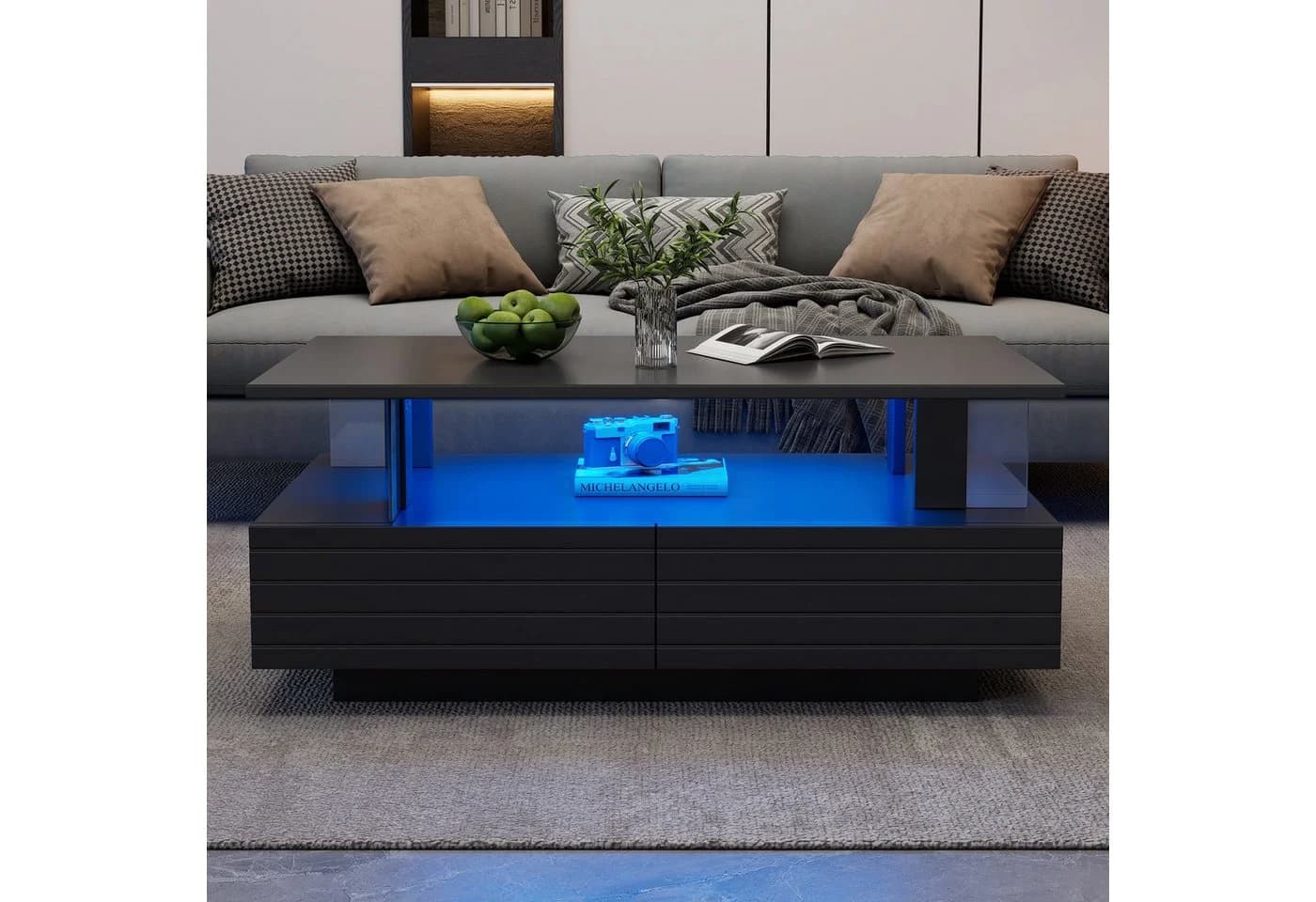 STILVORA Couchtisch Schwarz Acryl LED mit Bluetooth Steuerung