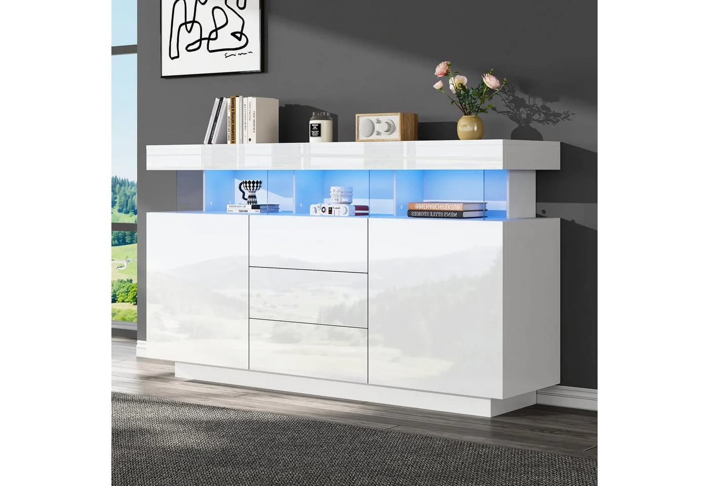 STILVORA Sideboard weiß mit LED-Beleuchtung und Schubladen - Bild 2