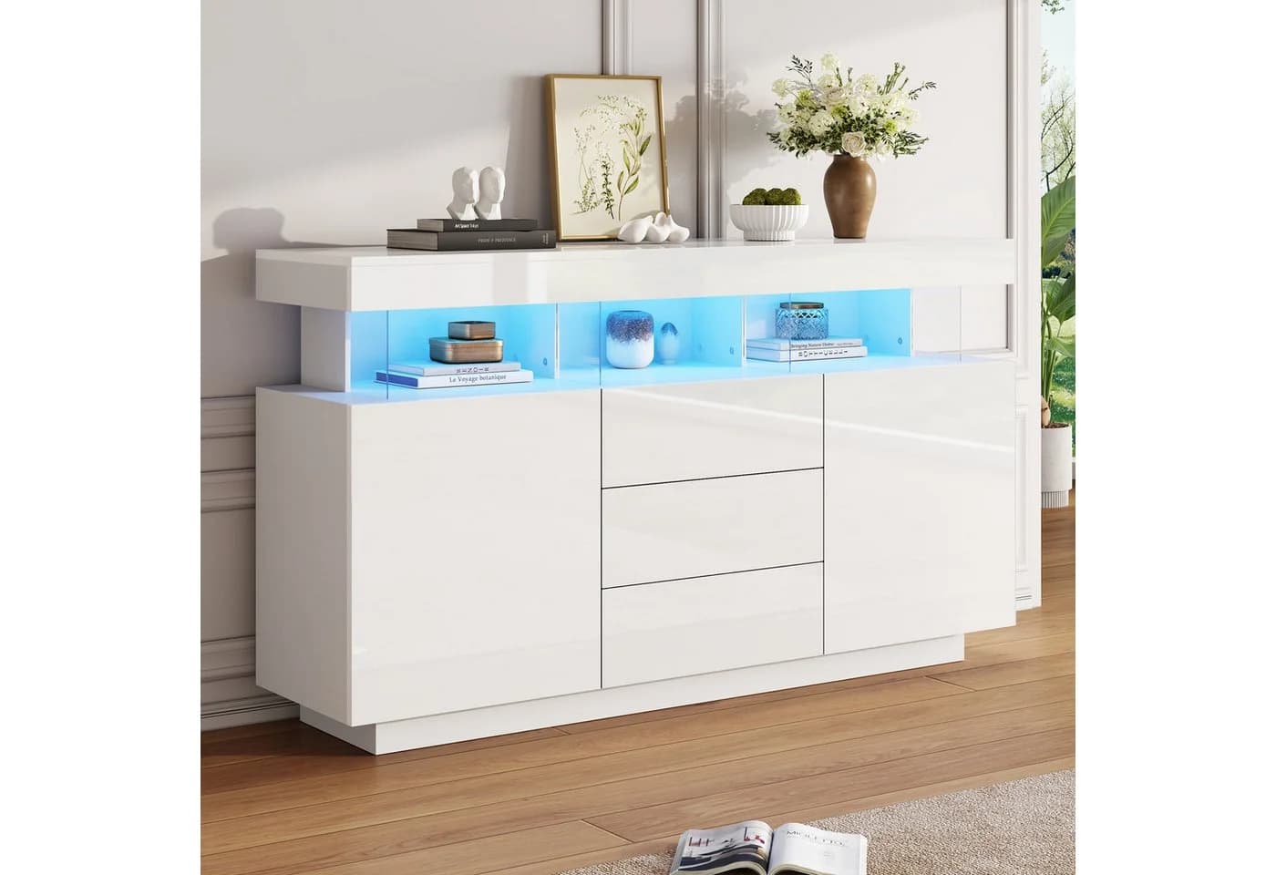 STILVORA Sideboard weiß mit LED-Beleuchtung und Schubladen - Bild 3