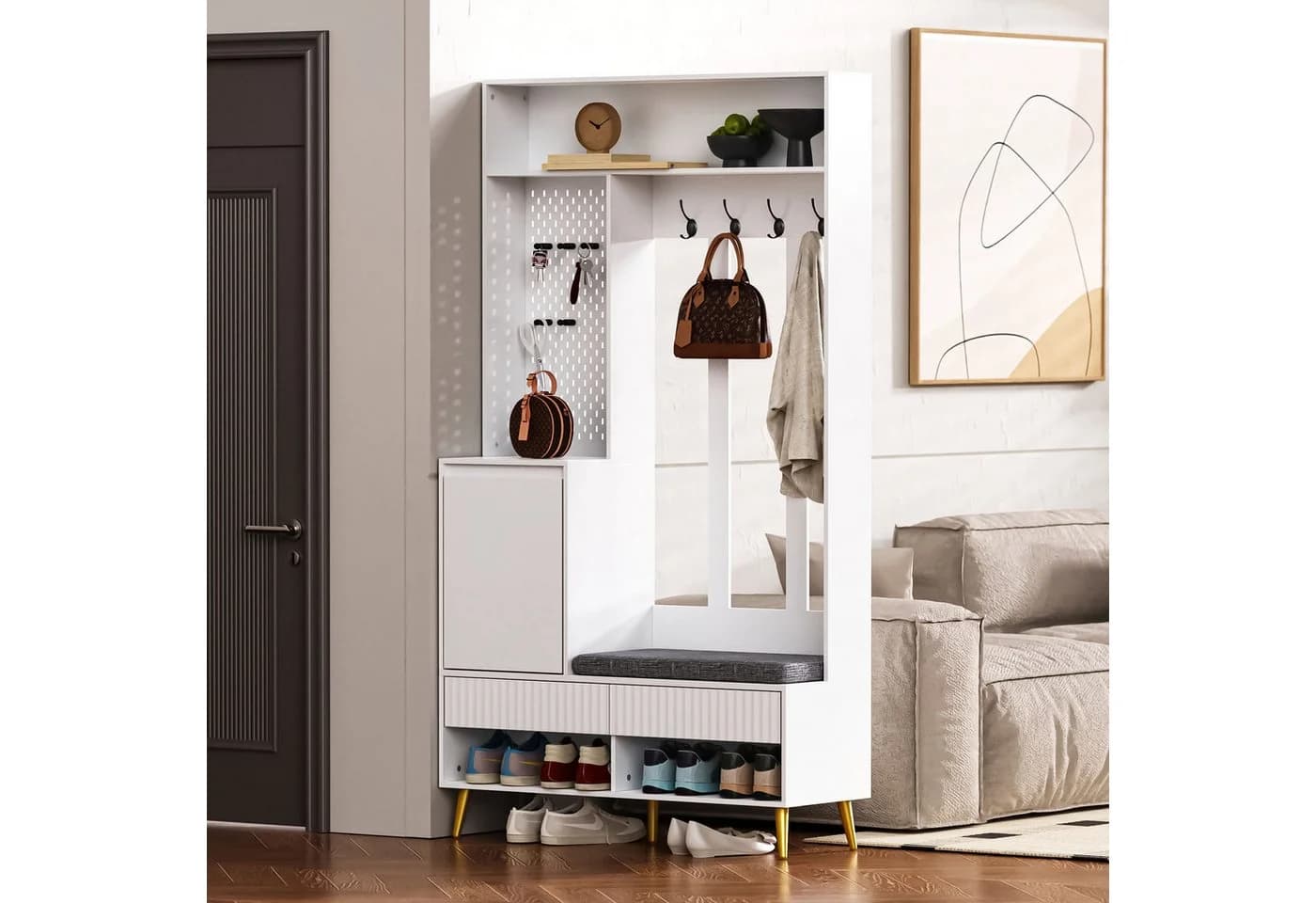 STILVORA Garderoben-Set Flurgarderobe mit Sitzbank, Kleidungsschrank Weiß - Bild 3