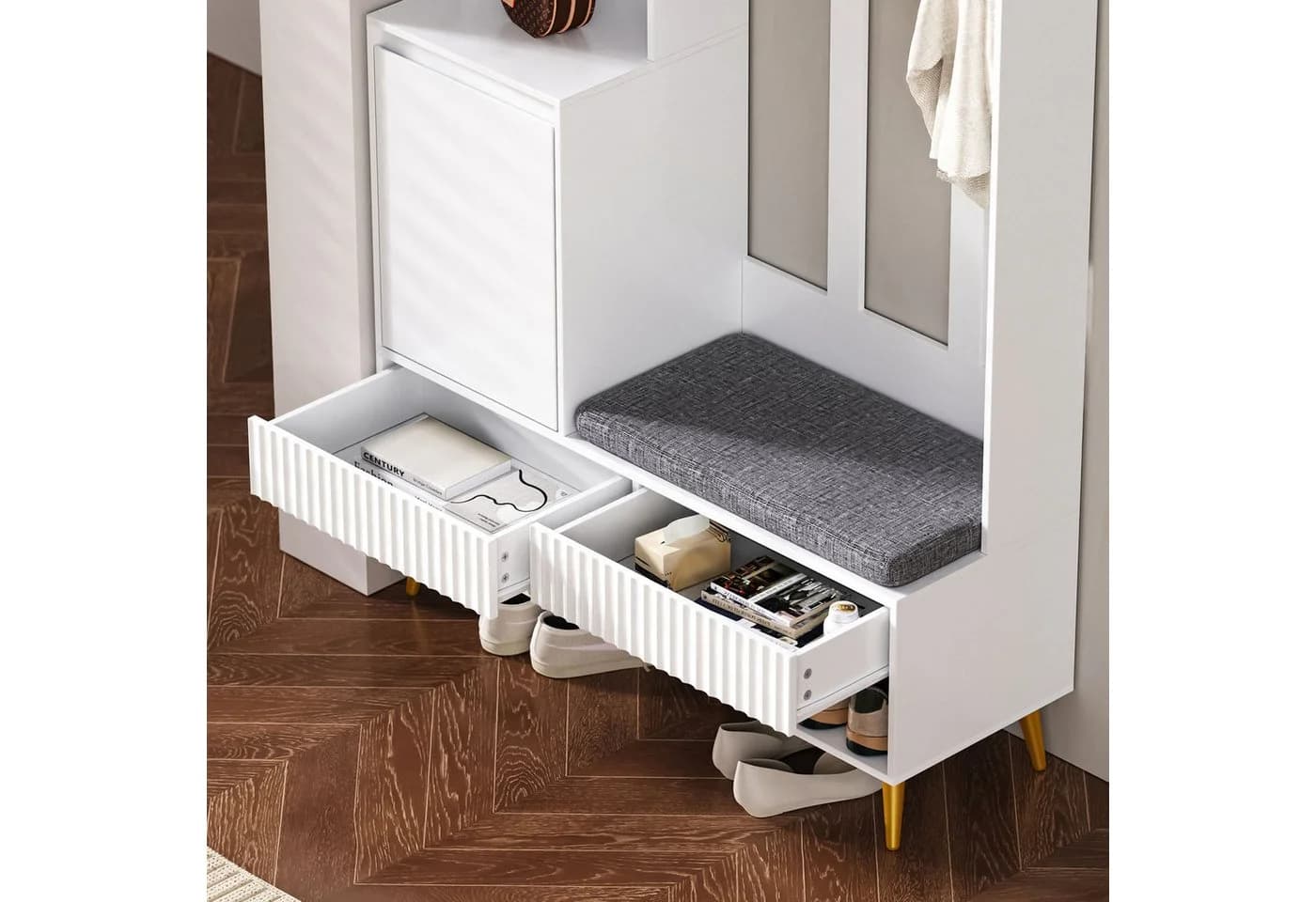 STILVORA Garderoben-Set Flurgarderobe mit Sitzbank, Kleidungsschrank Weiß - Bild 4
