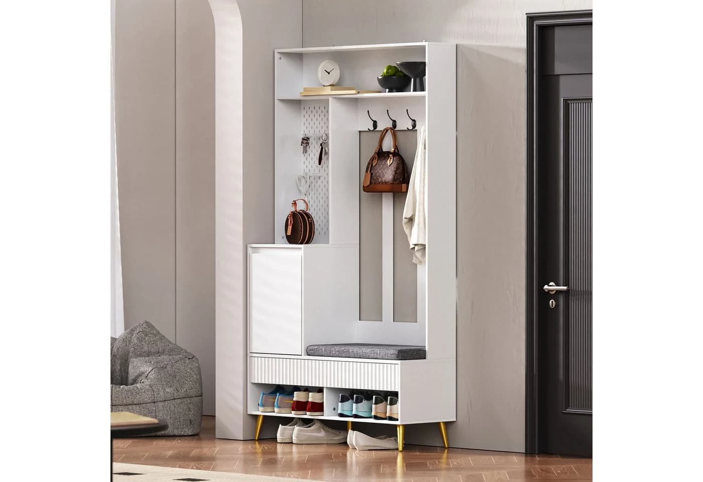 STILVORA Garderoben-Set Flurgarderobe mit Sitzbank, Kleidungsschrank Weiß - Bild 5