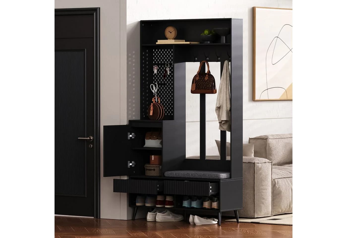 STILVORA Garderoben-Set Flurgarderobe mit Sitzbank Schwarz - Bild 2