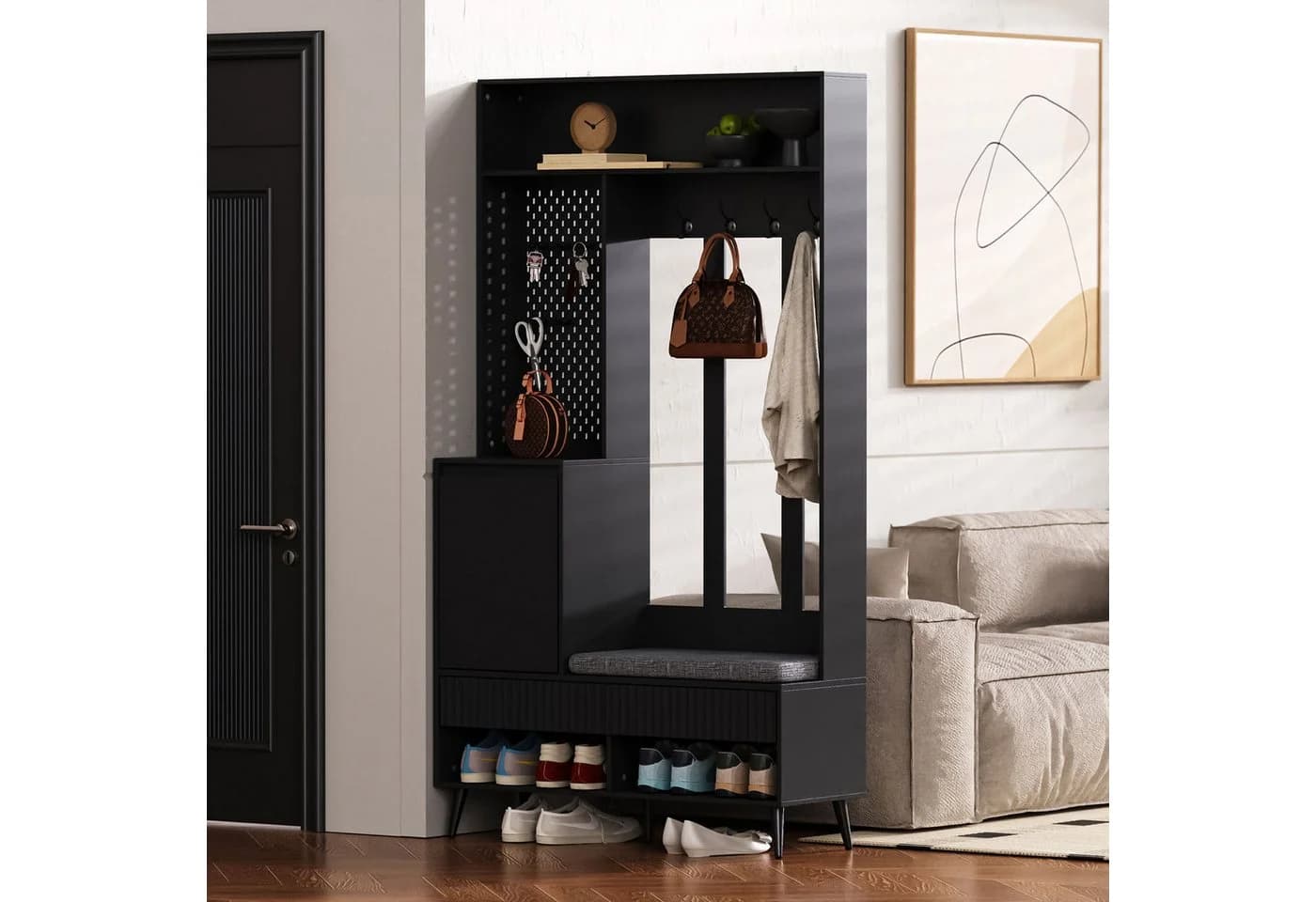 STILVORA Garderoben-Set Flurgarderobe mit Sitzbank Schwarz - Bild 3
