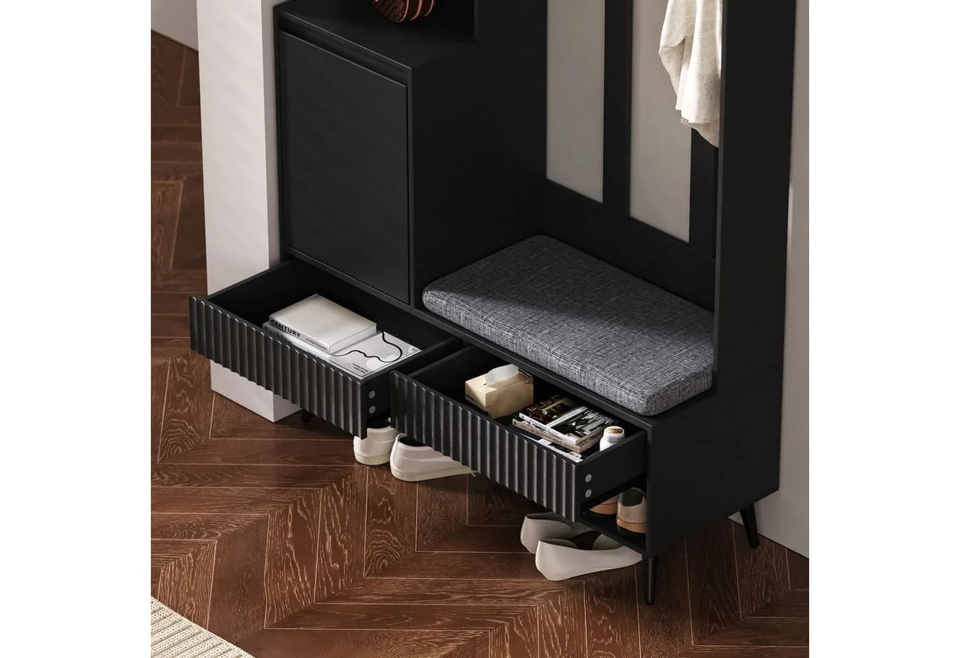 STILVORA Garderoben-Set Flurgarderobe mit Sitzbank Schwarz - Bild 4