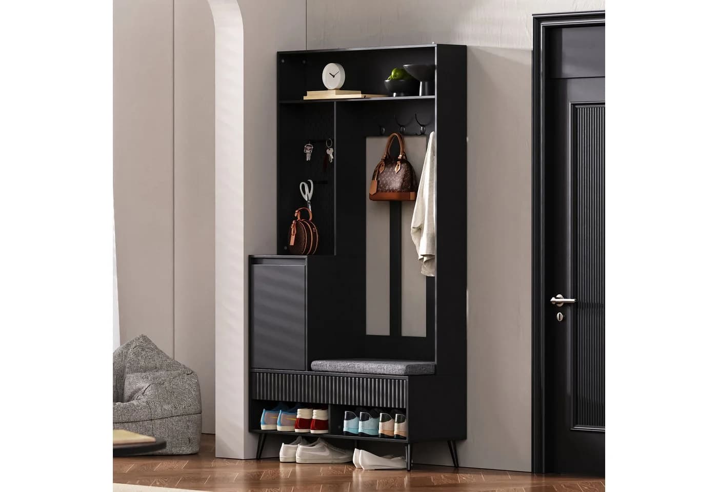 STILVORA Garderoben-Set Flurgarderobe mit Sitzbank Schwarz - Bild 5