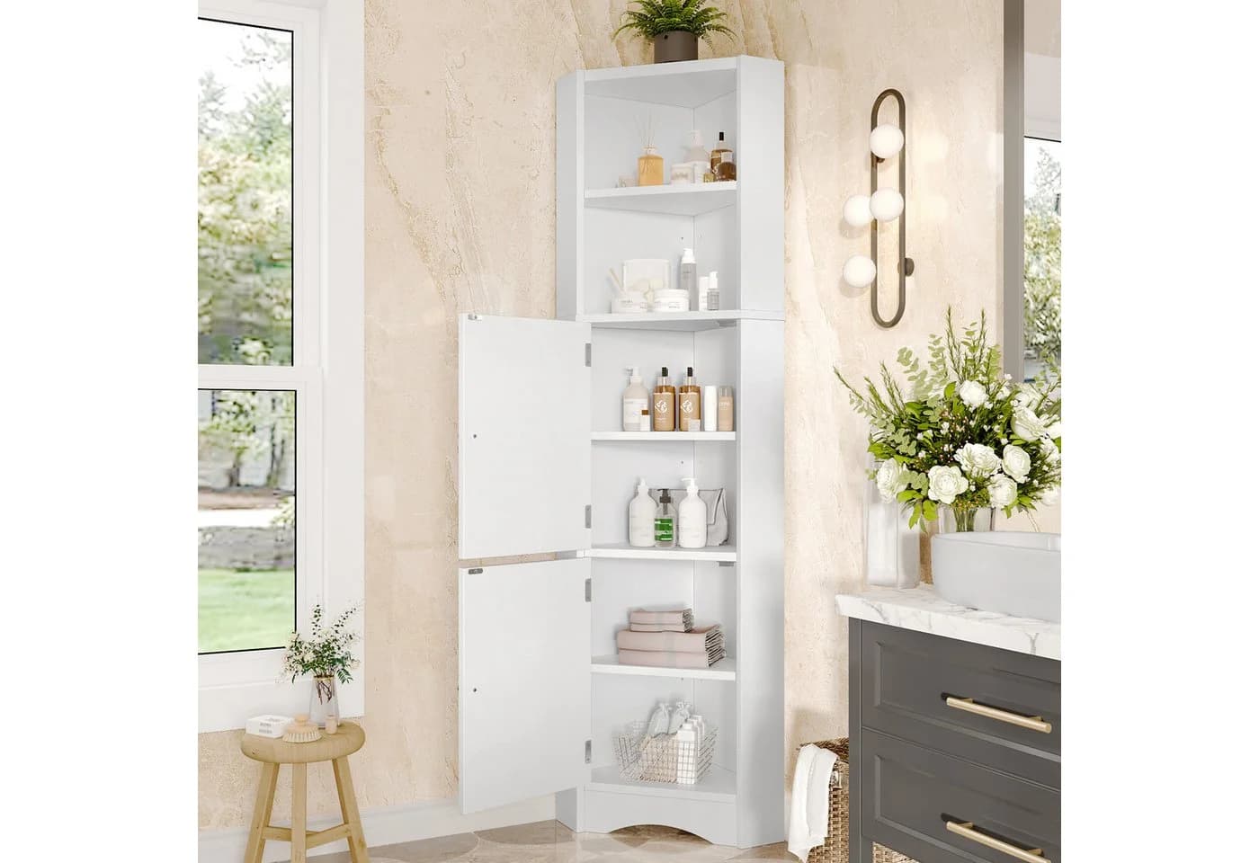 STILVORA Eckbadezimmerschrank Weiß Hochglanz mit verstellbaren Trennwänden - Bild 3