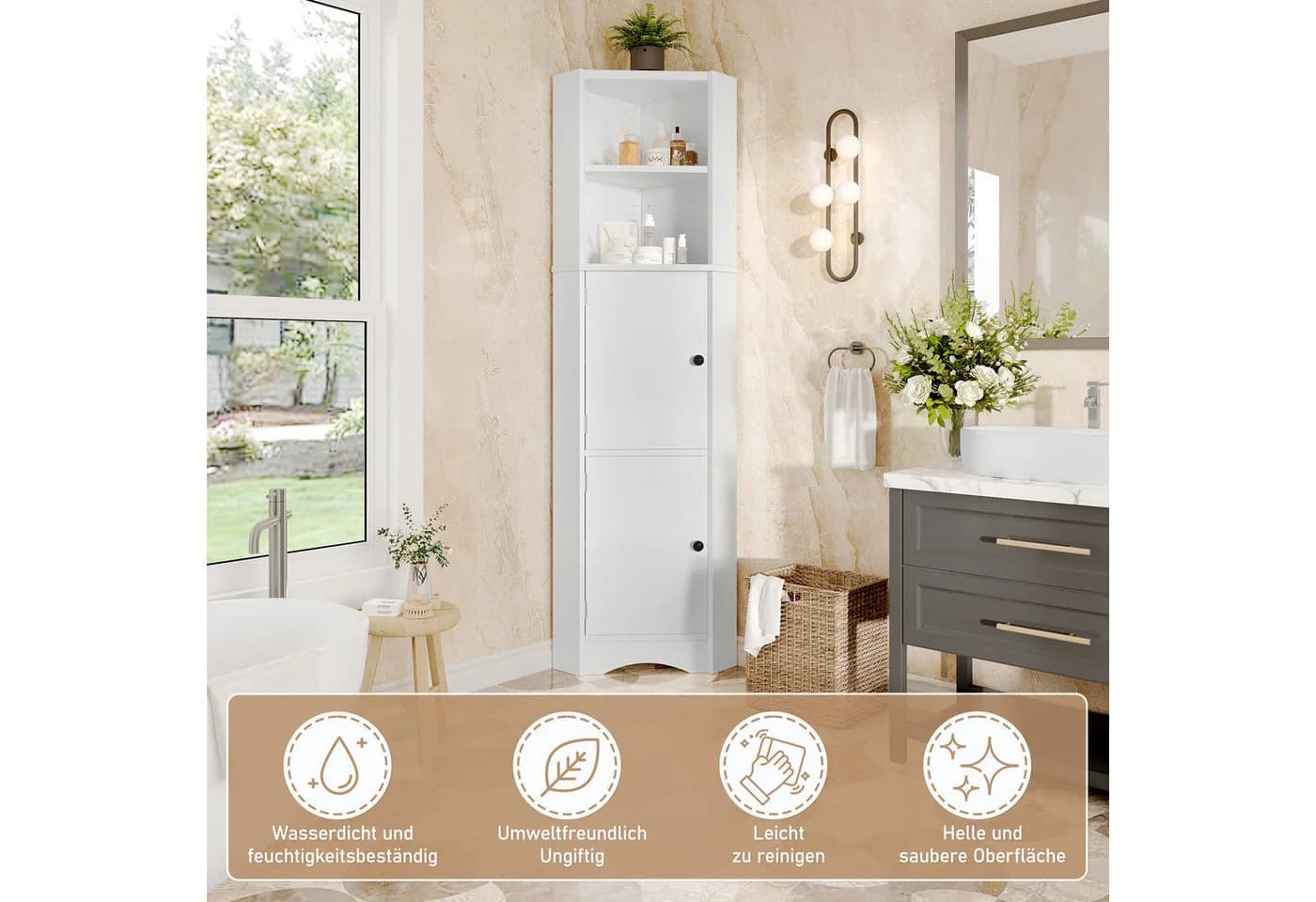 STILVORA Eckbadezimmerschrank Weiß Hochglanz mit verstellbaren Trennwänden - Bild 4