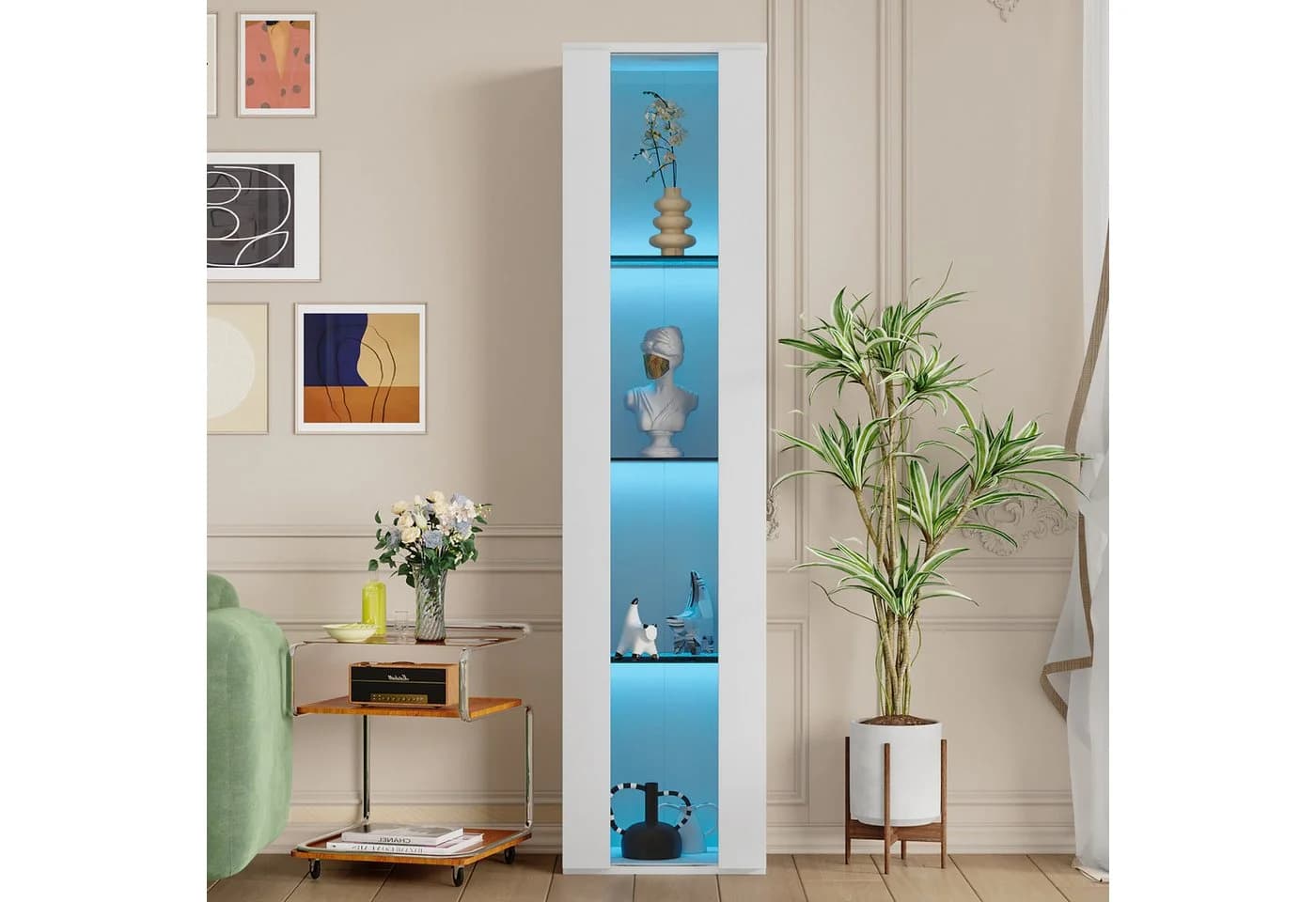 STILVORA Vitrine Hochschrank mit Glastrennwand und LED-Farbwechsellicht