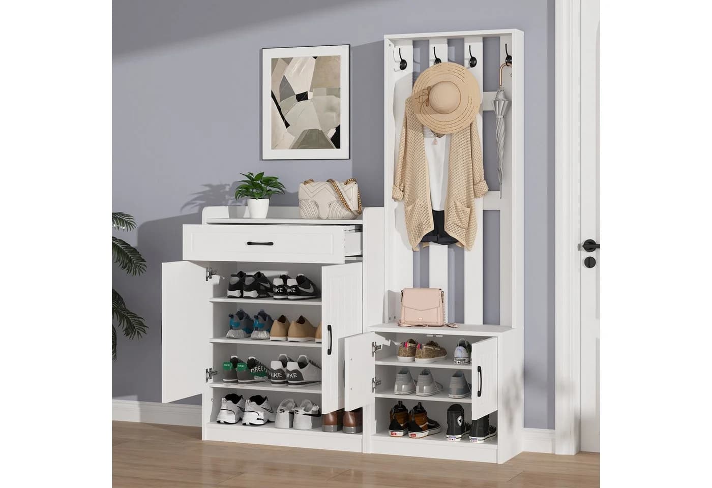 STILVORA Garderoben-Set Weiß mit Bank und Schuhschrank - Bild 2