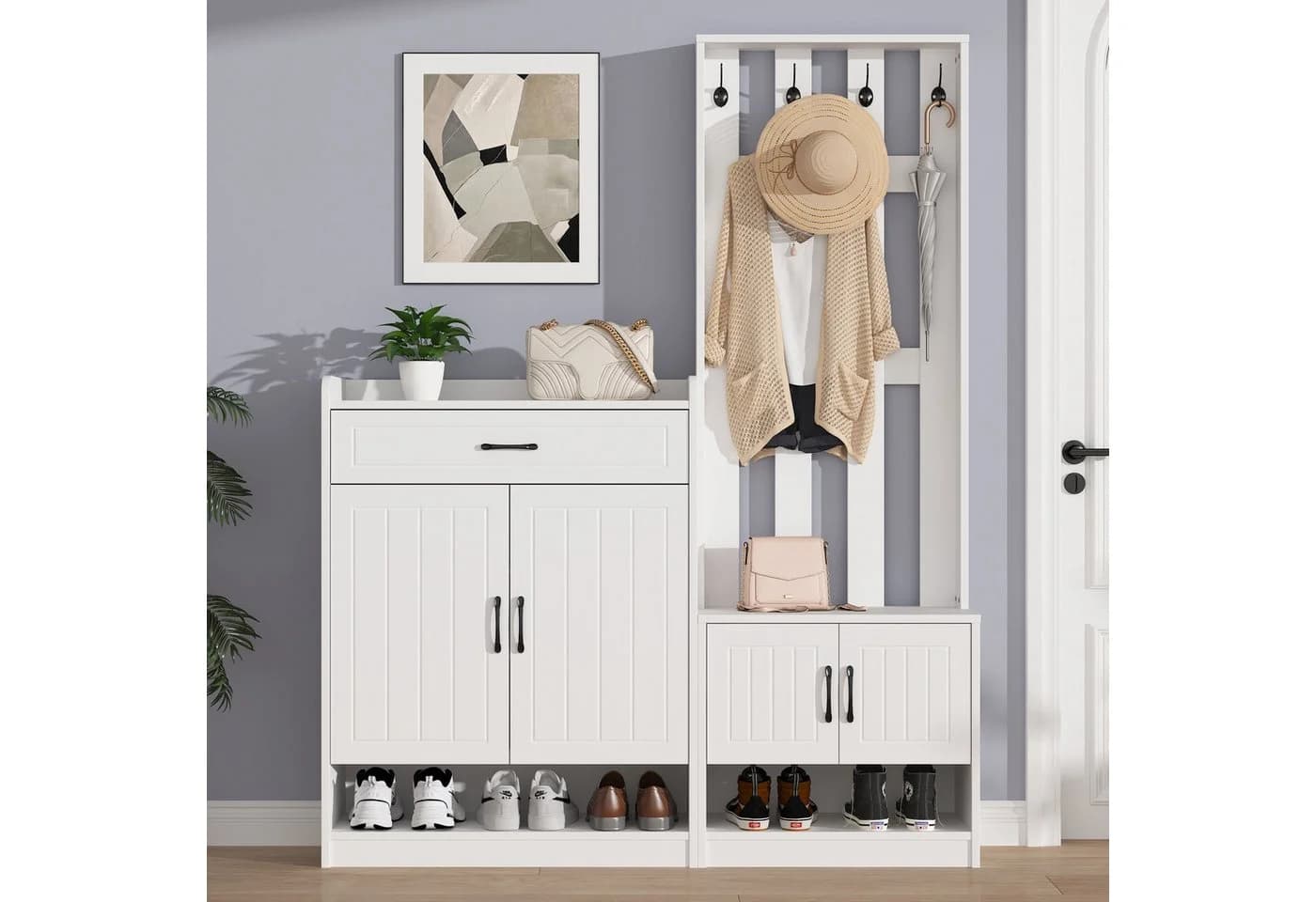 STILVORA Garderoben-Set Weiß mit Bank und Schuhschrank - Bild 4