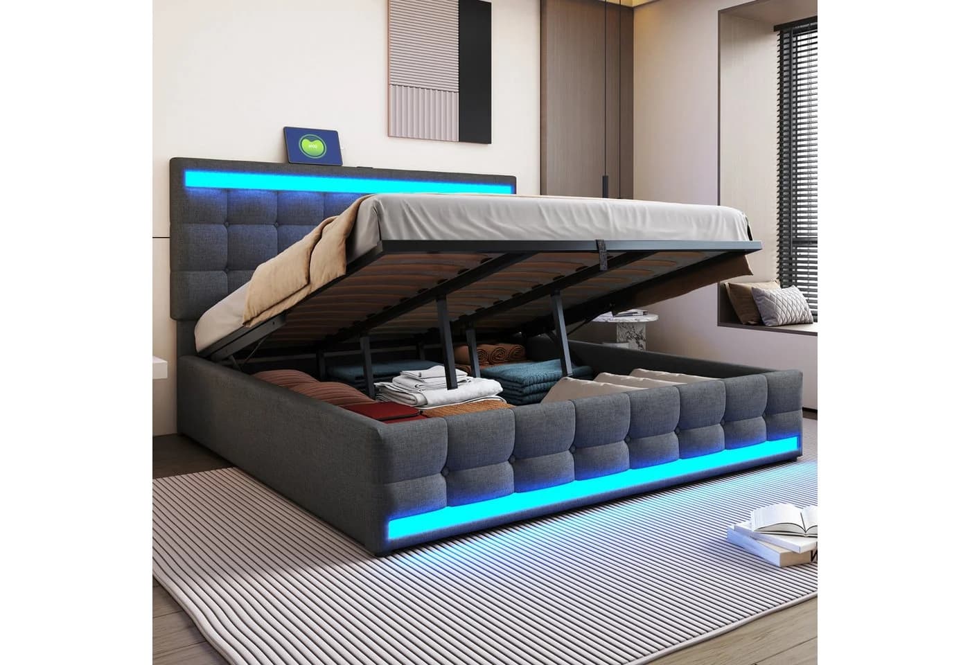 STILVORA Polsterbett 180x200 mit Stauraum, LED & USB - Bild 2