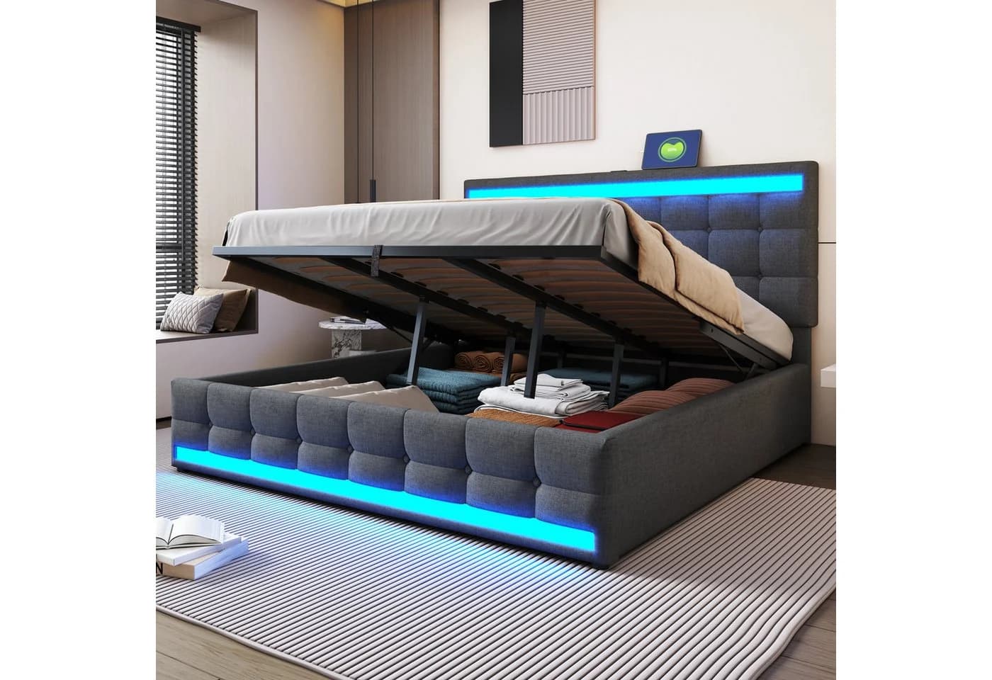 STILVORA Polsterbett 180x200 mit Stauraum, LED & USB - Bild 4