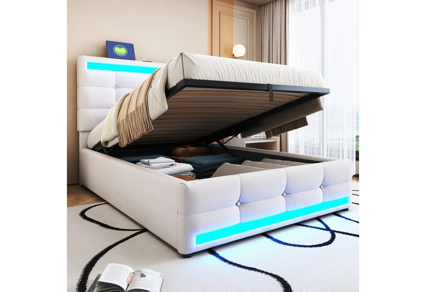 STILVORA Polsterbett 90x200 mit Stauraum und USB - Bild 2