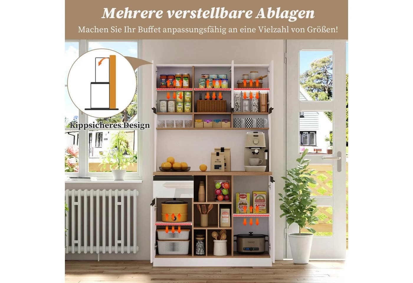 STILVORA Hochschrank Küchenschrank Weiß Modern mit verstellbaren Regalen - Bild 5