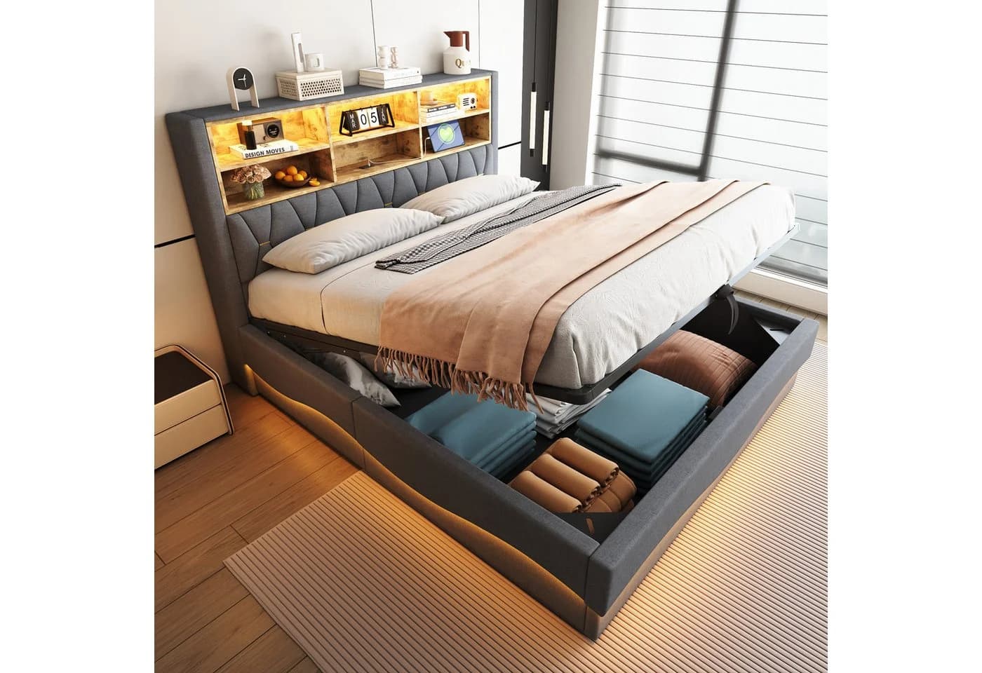 STILVORA Polsterbett 180x200 cm LED-Licht USB Jugendbett Doppelbett - Bild 3