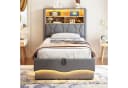 STILVORA Polsterbett 90x200 mit LED-Licht USB Jugendbett Einzelbett mit Lattenrost Grau Bild 1