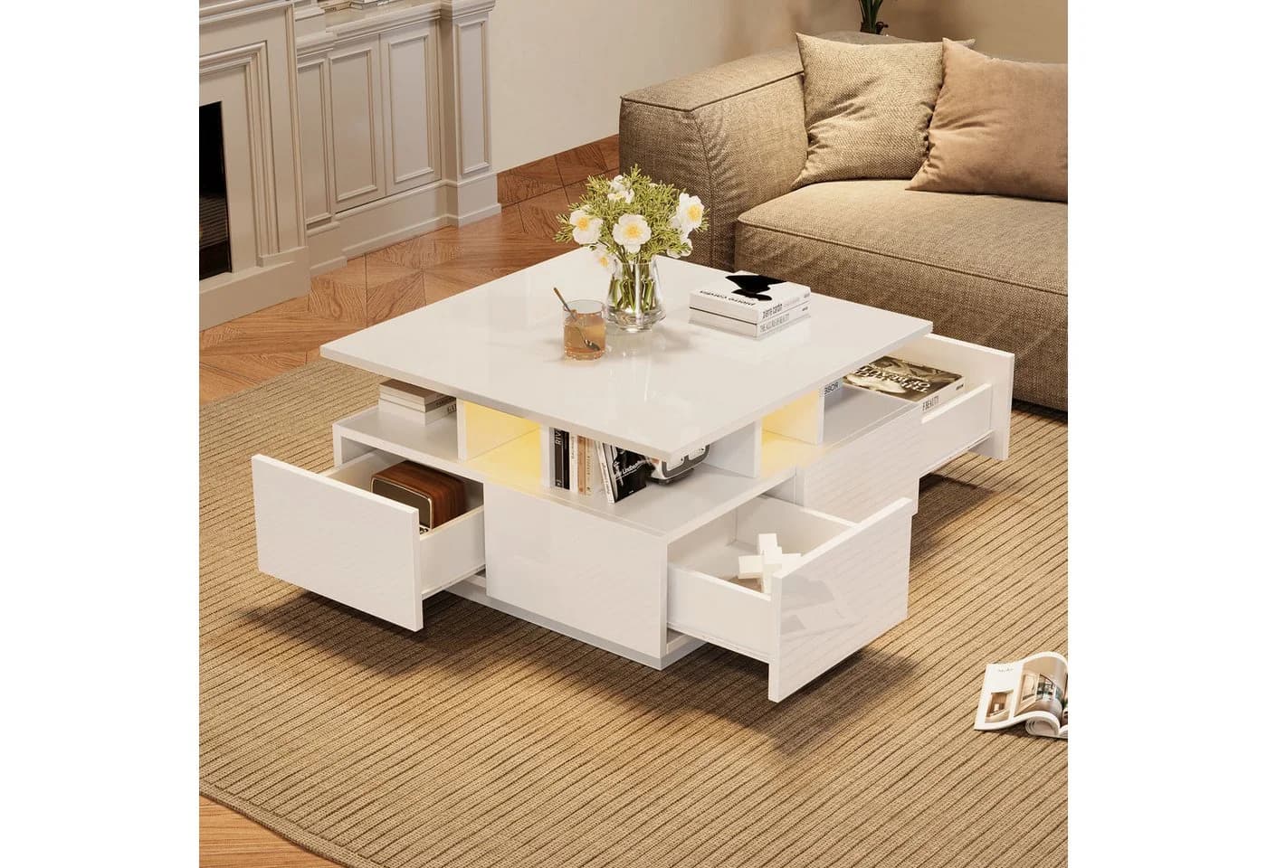 STILVORA Couchtisch Hochglanz Wohnzimmertisch mit LED-Licht - Bild 2