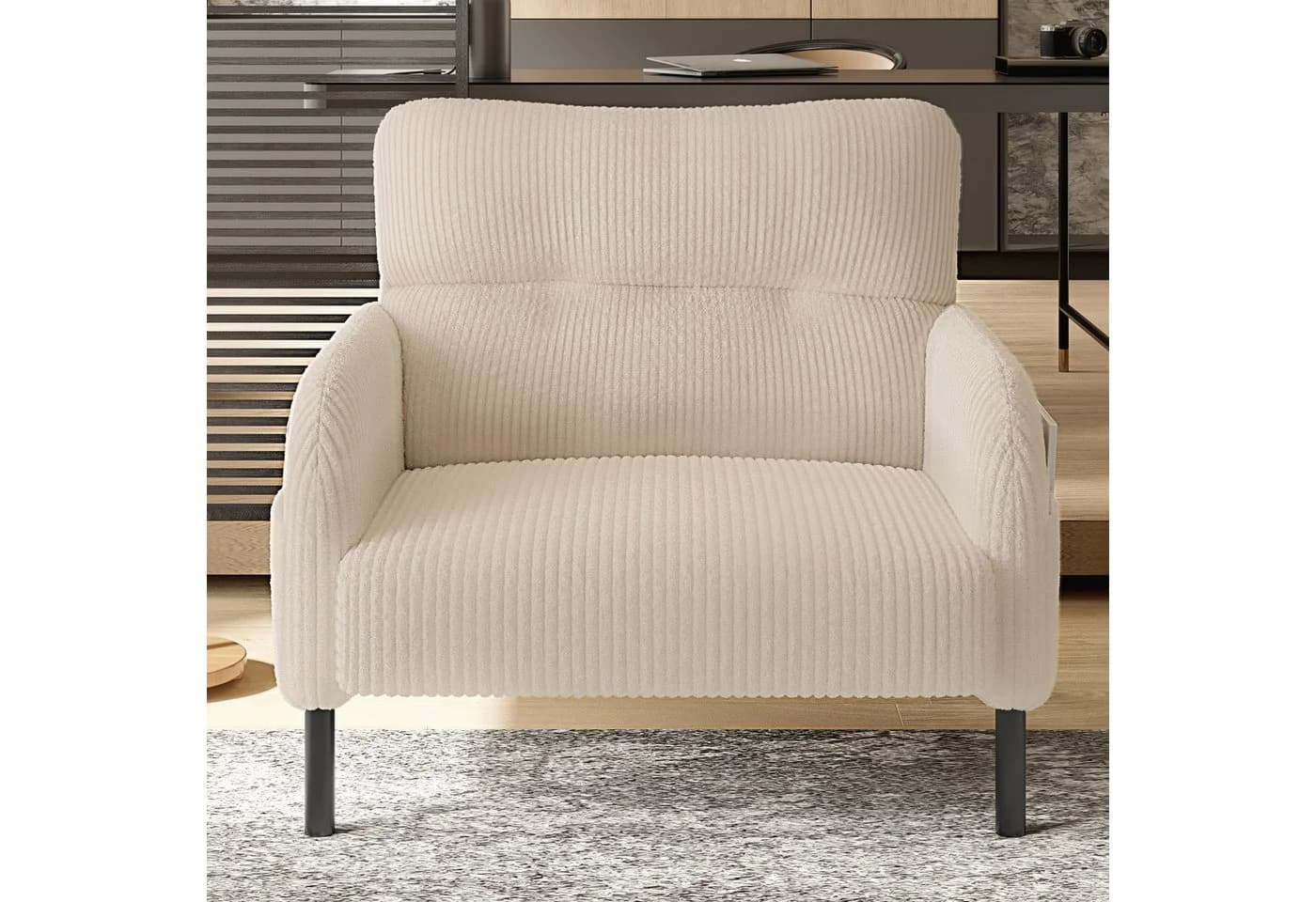 STILVORA Relaxsessel Cord Beige mit Seitentasche