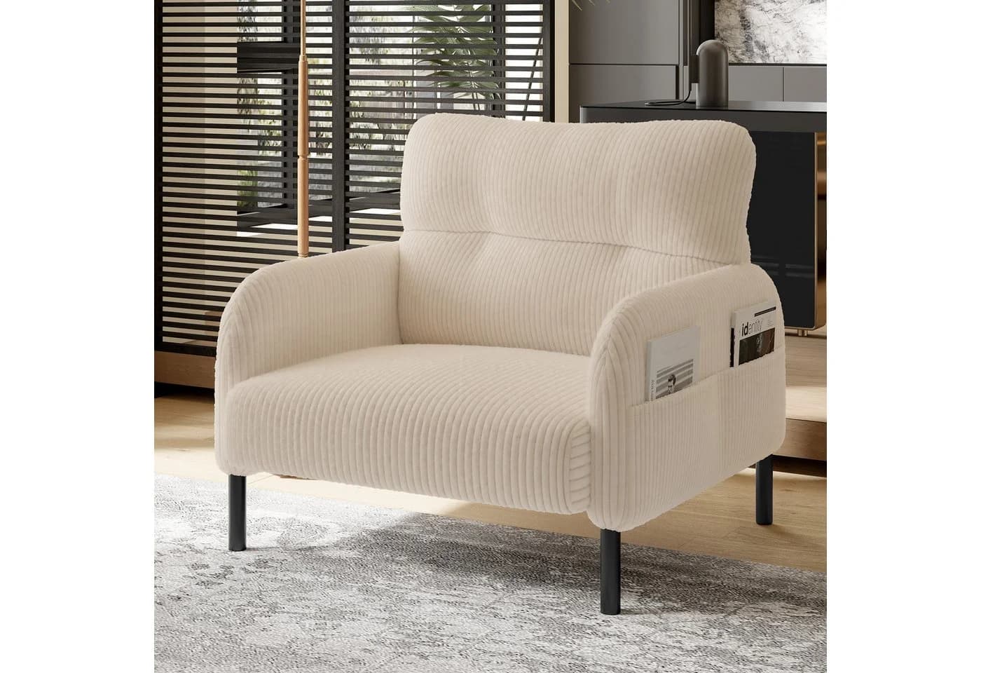 STILVORA Relaxsessel Cord Beige mit Seitentasche - Bild 2