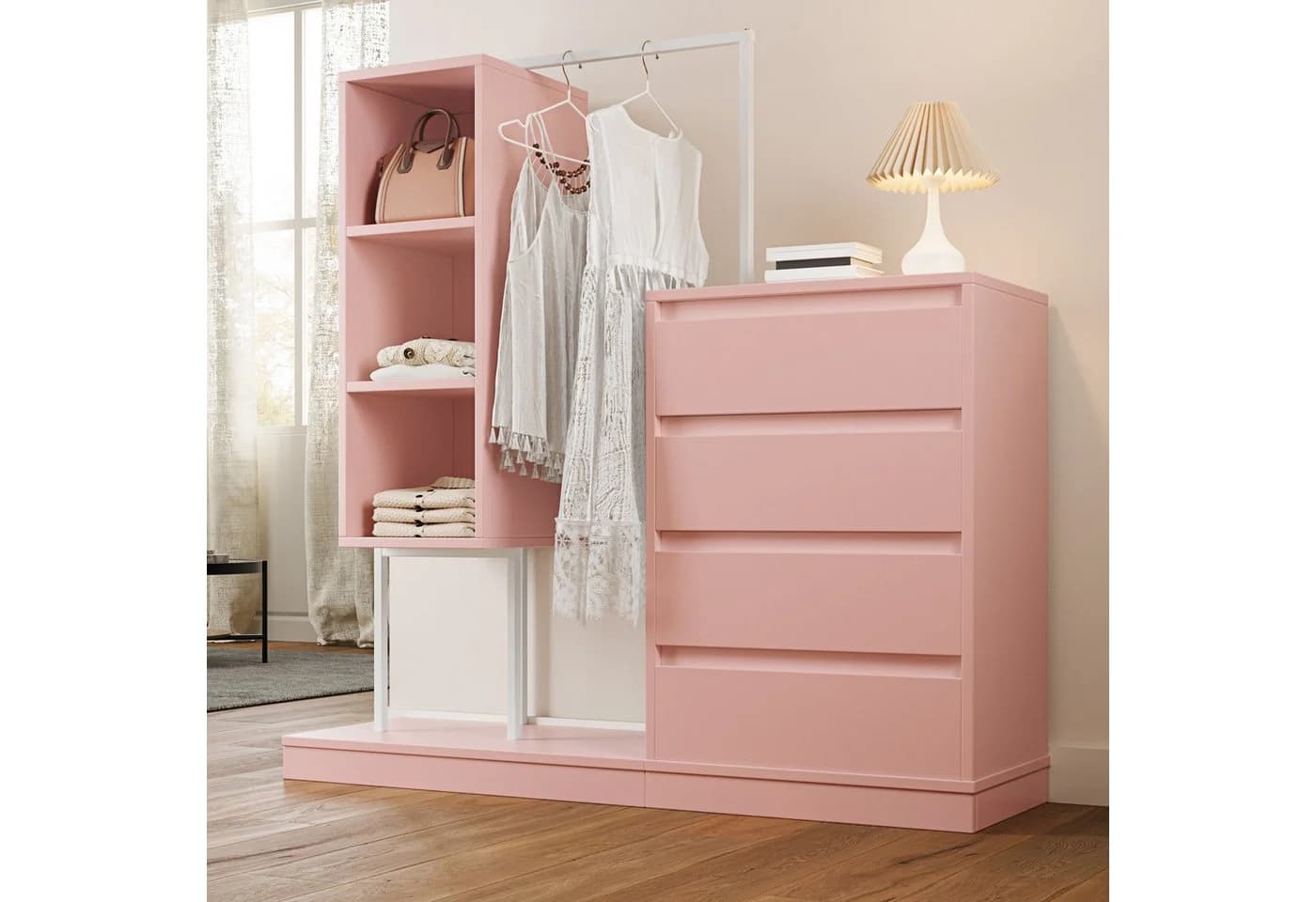 STILVORA Garderoben-Set Rosa mit Schubladen & Kleiderstange - Bild 4