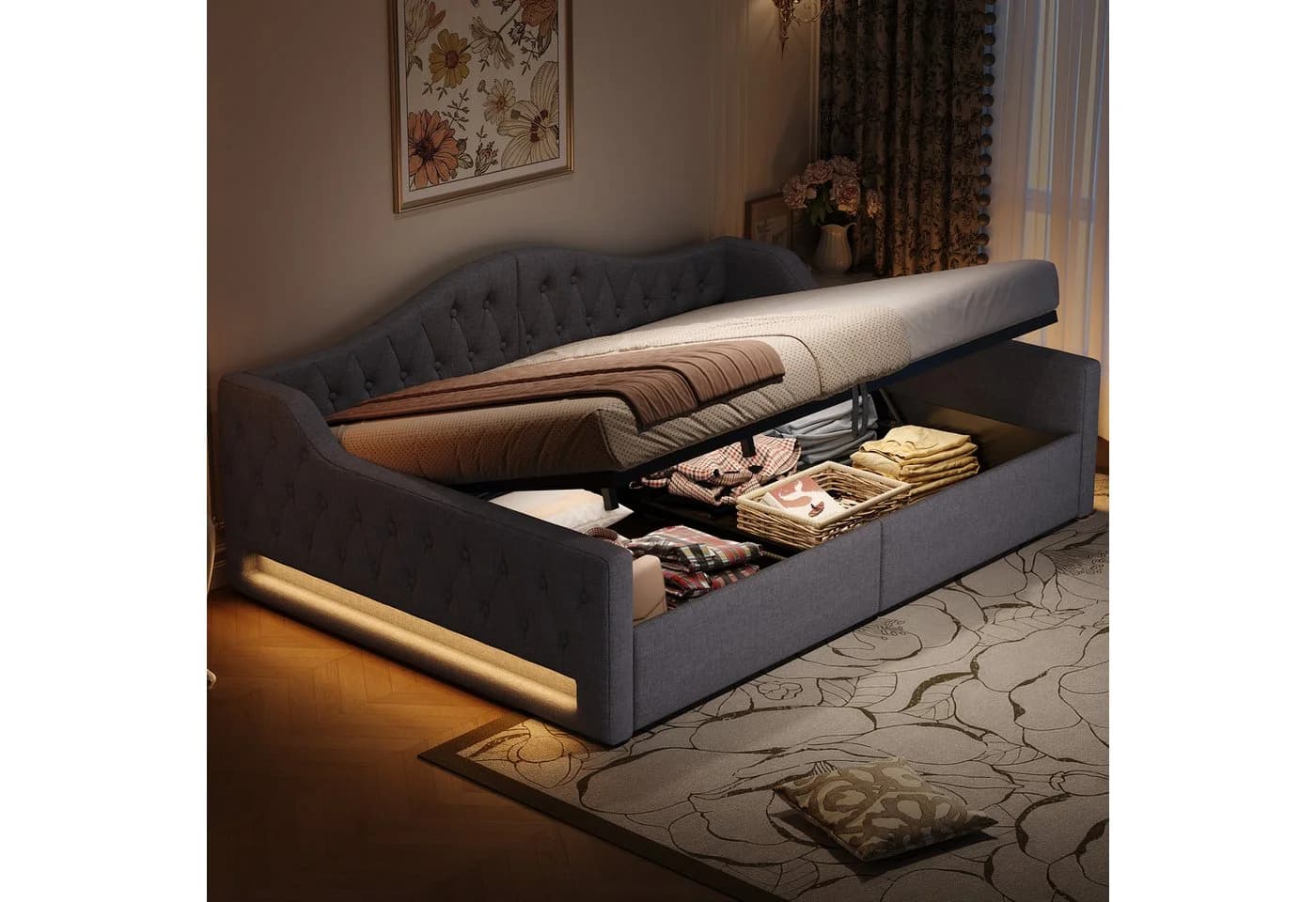 STILVORA Daybett 140x200 Grau mit Stauraum & LED - Bild 2