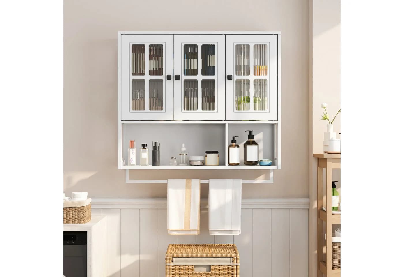 STILVORA Hängeschrank Weiß mit Glastür & Handtuchhalter