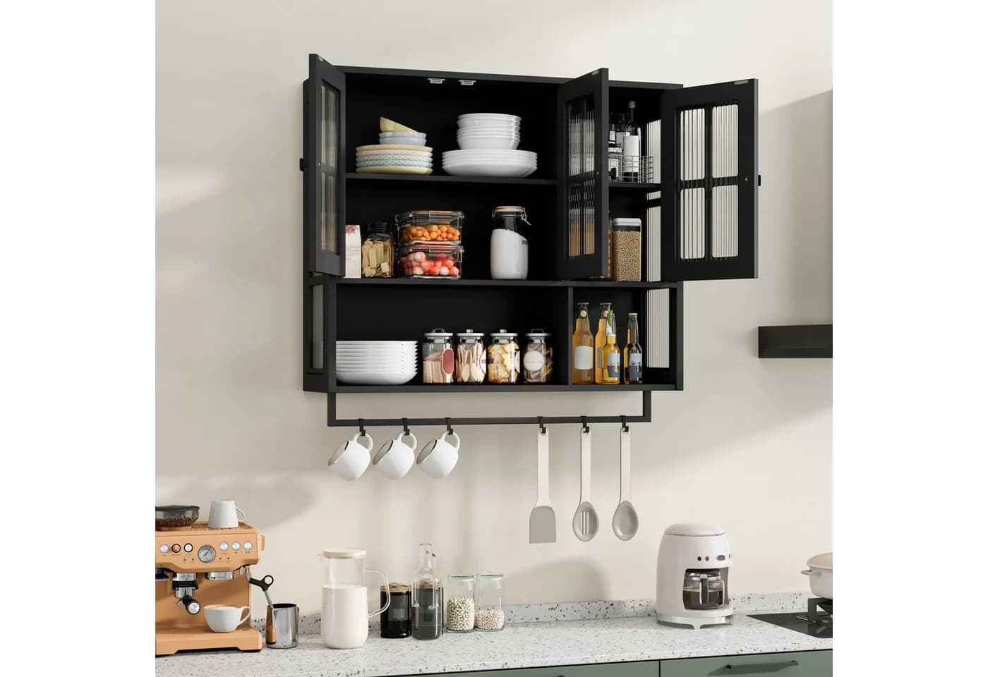 STILVORA Hängeschrank mit Glastür und Handtuchhalter, Wandschrank Badezimmerschrank mit Stauraum - Bild 2